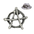 Antique silver anarchy symbol circled A pewter lapel pin badge with rear butterfly clasp