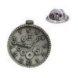 Antique silver steampunk fob watch pewter lapel pin with clock numerals, gears and rear butterfly clasp