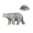 Walking polar bear pewter lapel pin badge with textured fur, antique silver finish and rear butterfly clasp