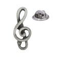 Antique silver treble clef musical note pewter lapel pin with openwork design and rear butterfly clasp