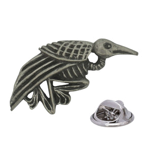 Roadkill starling antique silver pewter bird lapel pin with detailed wings and two rear butterfly clasps