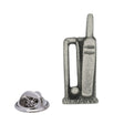 Antique silver cricket pewter lapel pin badge featuring bat, ball and stumps with rear butterfly clasp