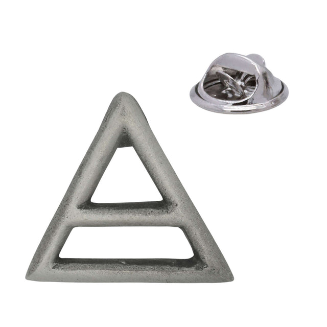 Antique silver Air element alchemy triangle with horizontal bar pewter lapel pin and rear clasp