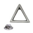 Antique silver fire element pewter lapel pin badge with open upward-pointing triangle and rear butterfly clasp