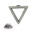 Antique silver Water element pewter lapel pin badge with open downward-pointing triangle and rear butterfly clasp