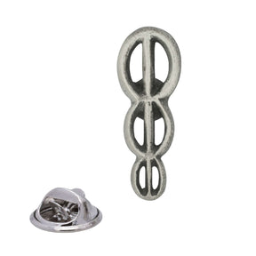 Antique silver Health symbol pewter lapel pin with three stacked oval loops and rear butterfly clasp