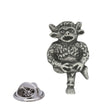 Antique silver Lincoln Imp pewter lapel pin depicting mischievous horned imp with butterfly clasp shown