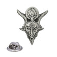 Antique silver Baphomet goat head pewter lapel pin with horns, pentagram forehead and rear butterfly clasp