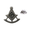 Antique silver Masonic square and compasses pewter lapel pin badge with central G and rear butterfly clasp
