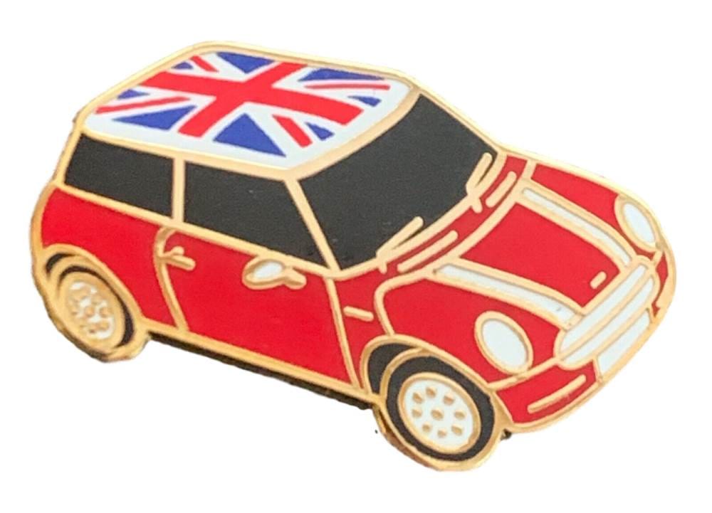 Classic Car With Union Jack Roof, Red Sports Car Enamel Lapel Pin Badge P212 image 0
