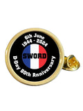 D-Day 80th Anniversary “SWORD” 1944-2024 France Gold Plated Lapel Pin Badge image 0