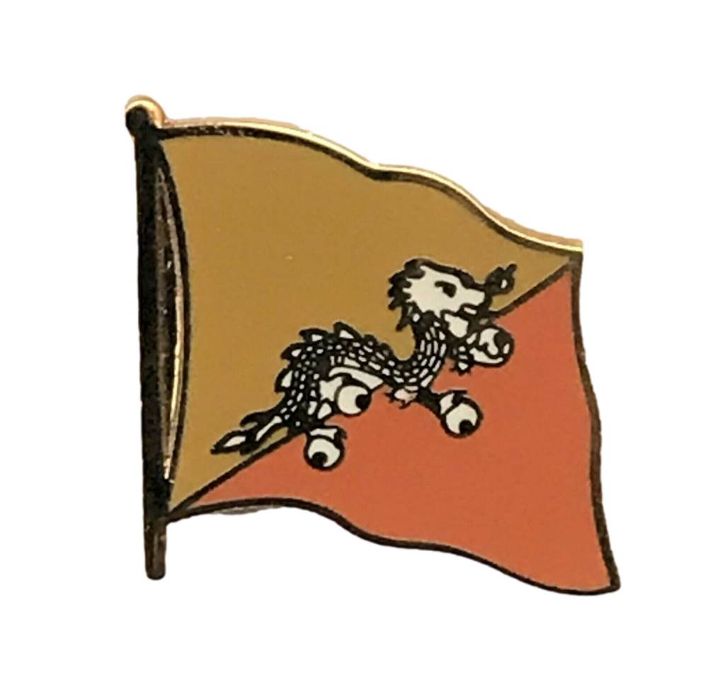 Bhutan National Flag 3/4 Gold Plated Courtesy Enamel Lapel Pin Badge image 0