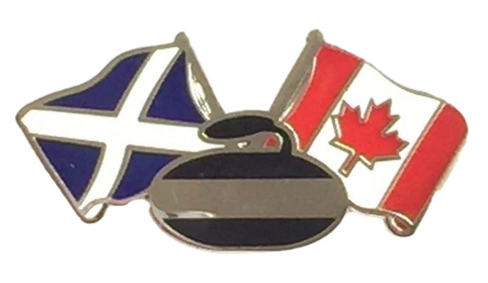 Scotland & Canada Curling Stone Flags Friendship Enamel Lapel Pin Badge T256 image 0