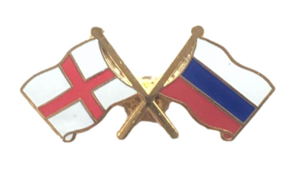 England & Russia Flags Friendship Courtesy Enamel Lapel Pin Badge image 0