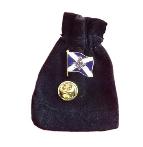 Masonic Crest on the Saltire Enamel Lapel Pin Badge with Black Velvet Pouch image 0