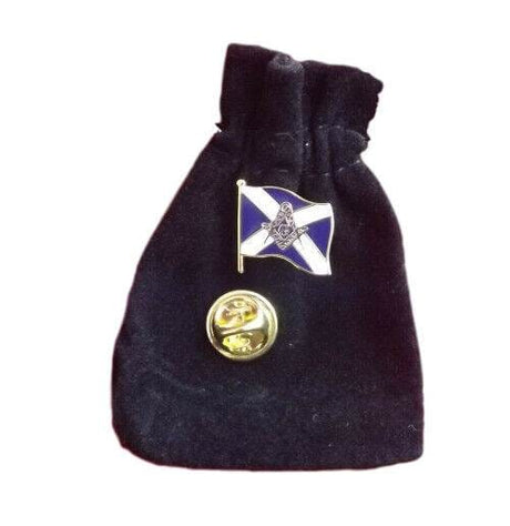 Masonic Crest on the Saltire Enamel Lapel Pin Badge with Black Velvet Pouch image 0