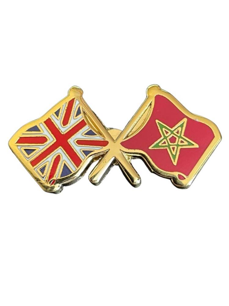 Great Britain (Union Jack) & Morocco Flags Diplomatic Enamel Lapel Pin Badge image 0