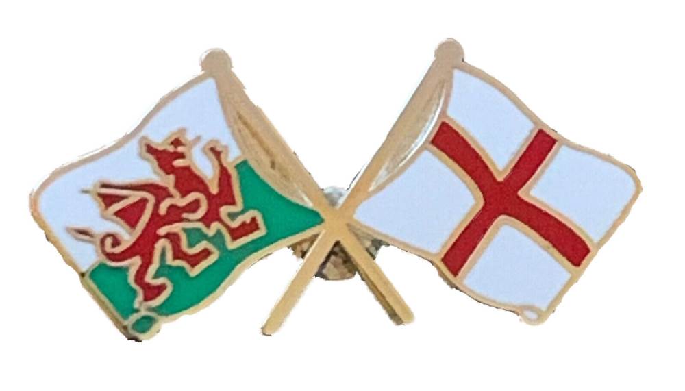 Wales & England Flags Friendship Courtesy Enamel Lapel Pin Badge T276 image 0