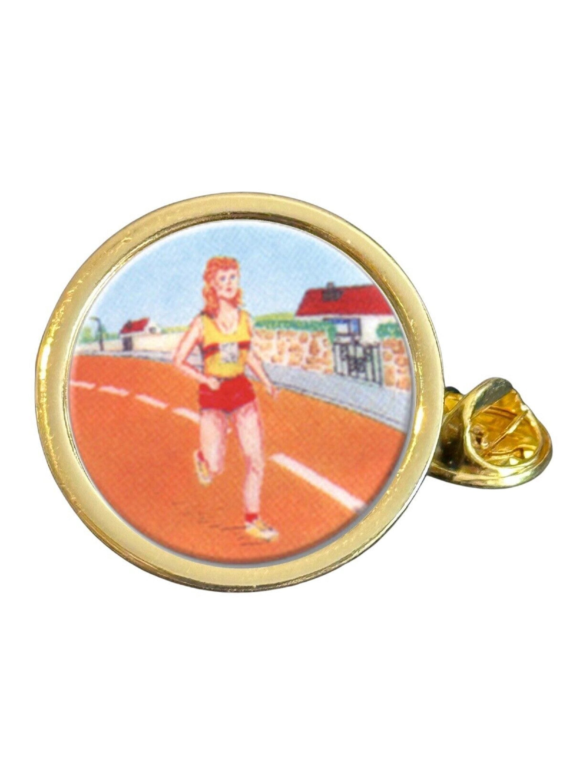 Marathon Long Distance Running Gold Plated Domed Lapel Pin Badge image 0
