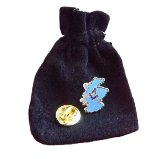 Masonic Crest on Scotland Map Enamel Lapel Pin Badge with Black Velvet Pouch image 0