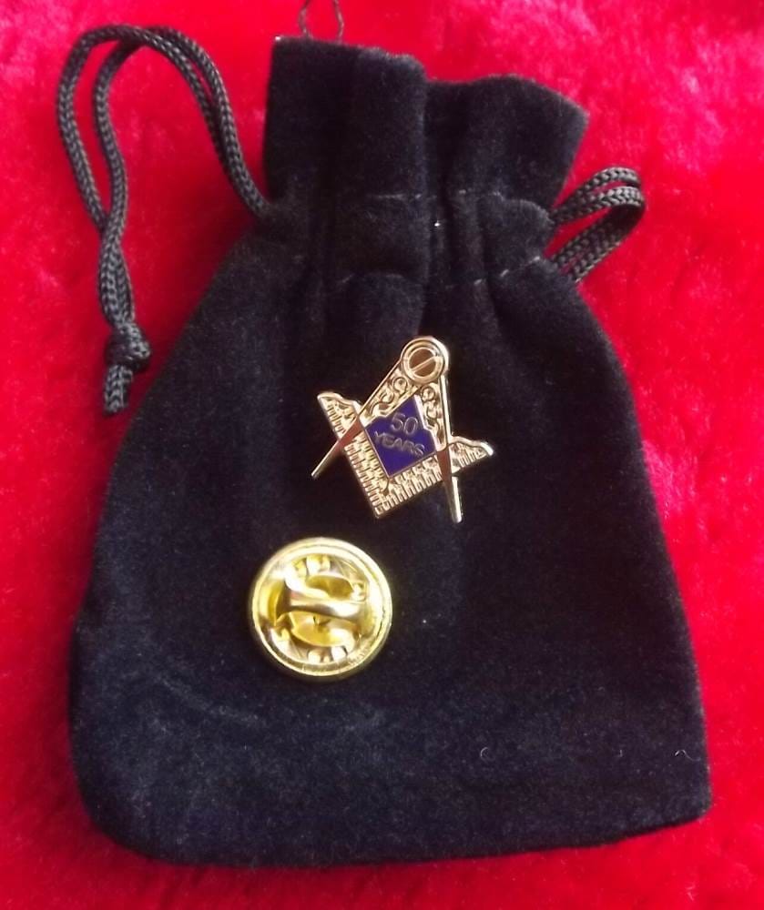 Masonic 50 Years a Mason Enamel Lapel Pin Badge with Gift Pouch image 1