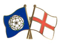 Yorkshire Rose & England Flags Friendship Courtesy Enamel Lapel Pin Badge image 0