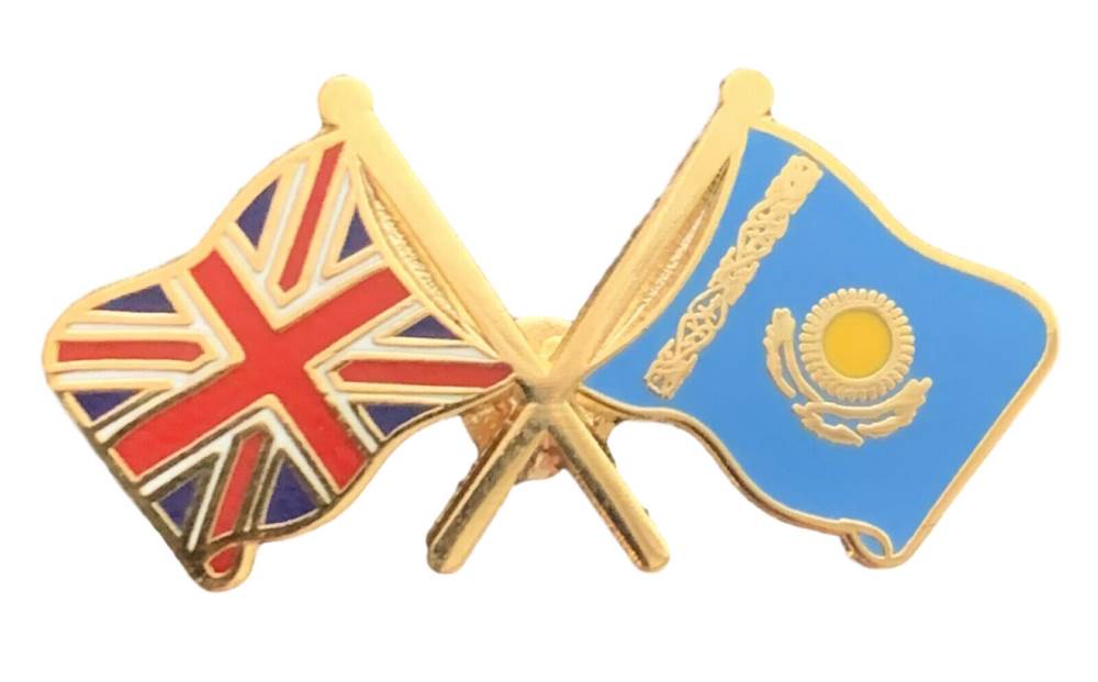 Union Jack & Kazakstan Flags Friendship Courtesy enamel Lapel Pin Badge T1104 image 1