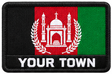 Personalised Afghanistan tricolour embroidered patch with example YOUR TOWN text