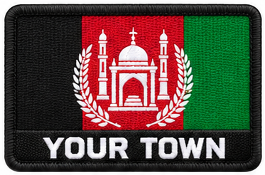 Personalised Afghanistan tricolour embroidered patch with example YOUR TOWN text