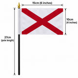 Alabama hand flag, 15 x 10cm flag, 27cm plastic pole with gold pointed tip
