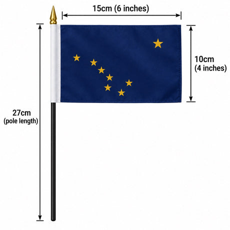 Alaska small hand waving flag 6 x 4 inches, 27cm plastic pole, approved measurement image