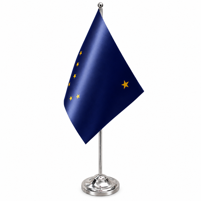 Alaska satin table flag 9 x 6 inches with telescopic chrome pole and round base