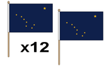 Flagmania Alaska wooden hand flags, 9x6 inch, pack of 12, no bases