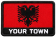 Personalised Albania embroidered flag patch with example YOUR TOWN text