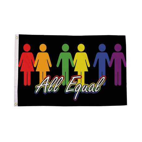 All Equal Pride Flag 5ft x 3ft with rainbow figures on black background
