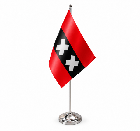 Amsterdam satin table flag 9 x 6 inches with telescopic chrome pole and round base