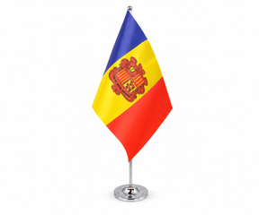 Andorra satin table flag 9 x 6 inches with telescopic chrome pole and round base