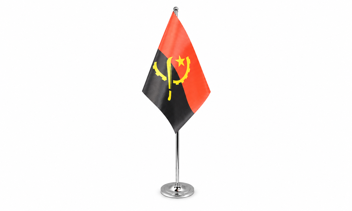 Angola satin table flag 9 x 6 inches with telescopic chrome pole and round base