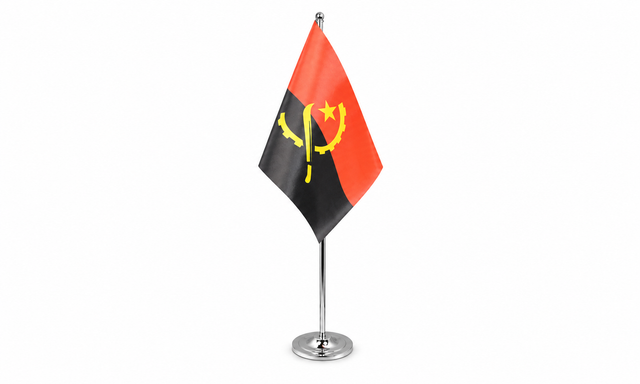 Angola satin table flag 9 x 6 inches with telescopic chrome pole and round base