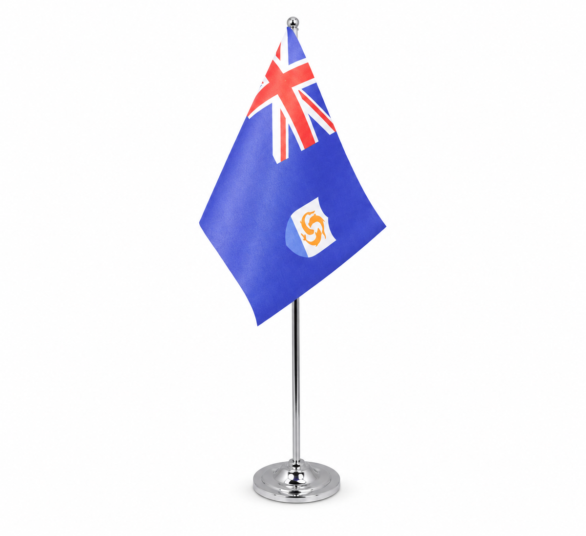 Anguilla satin table flag 9 x 6 inches with telescopic chrome pole and round base