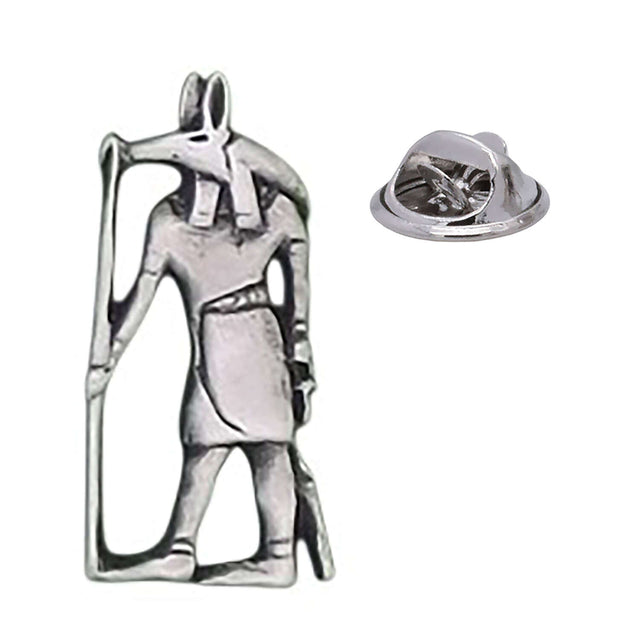 Anubis Egyptian god antique silver-tone pewter lapel pin with butterfly clutch fastening