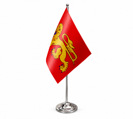 Aquitaine satin table flag 9 x 6 inches with telescopic chrome pole and round base