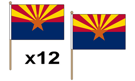 Flagmania Arizona wooden hand flags, 9x6 inch, pack of 12, no bases