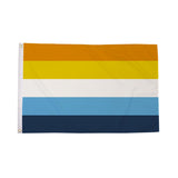 Aroace Pride Flag 5ft x 3ft orange yellow white and blue striped design