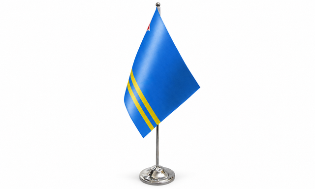 Aruba satin table flag 9 x 6 inches with telescopic chrome pole and round base
