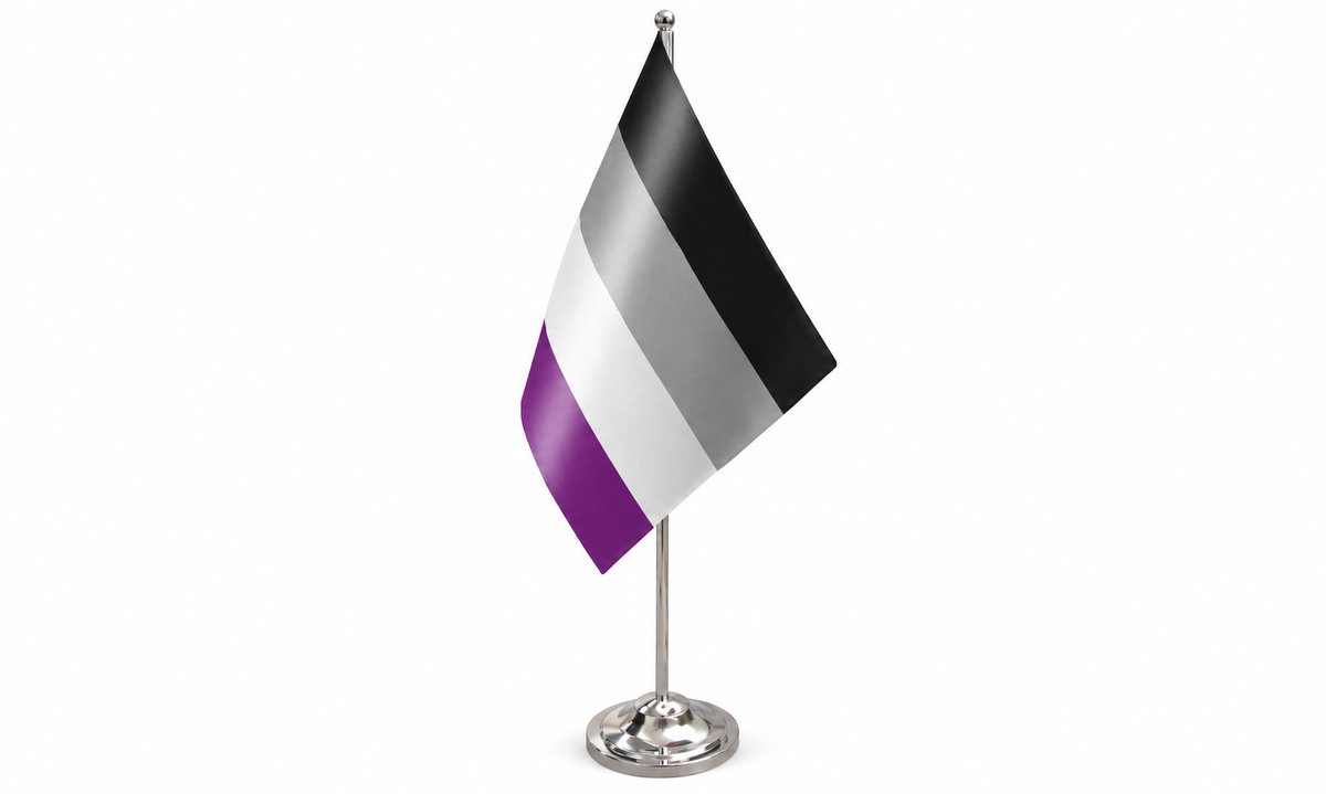 Asexual Pride satin table flag 9 x 6 inches with telescopic chrome pole and round base