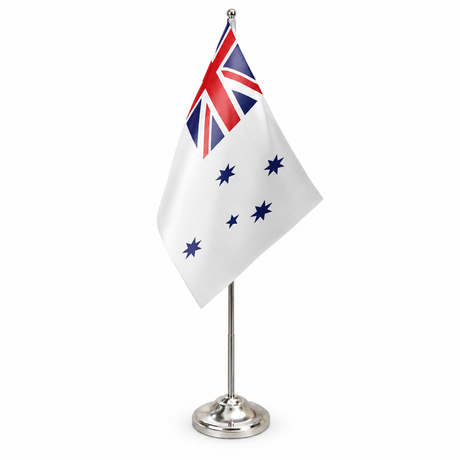 Australia Navy Ensign satin table flag 9 x 6 inches with telescopic chrome pole and round base