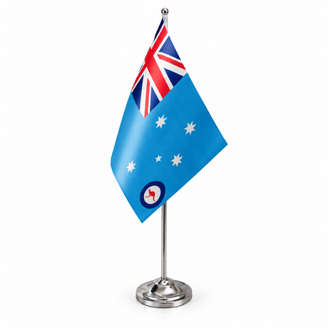 Australia RAAF Ensign satin table flag 9 x 6 inches with telescopic chrome pole and round base