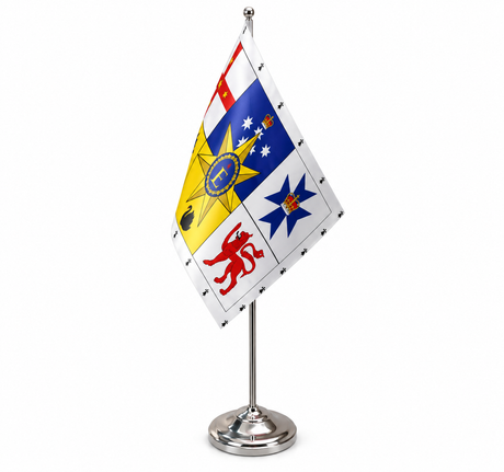 Australia Royal Standard satin table flag with chrome pole and base