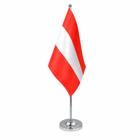 Austria satin table flag 9 x 6 inches with telescopic chrome pole and round base